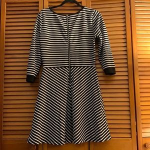 aline black and white striped 3/4 sleeve dress